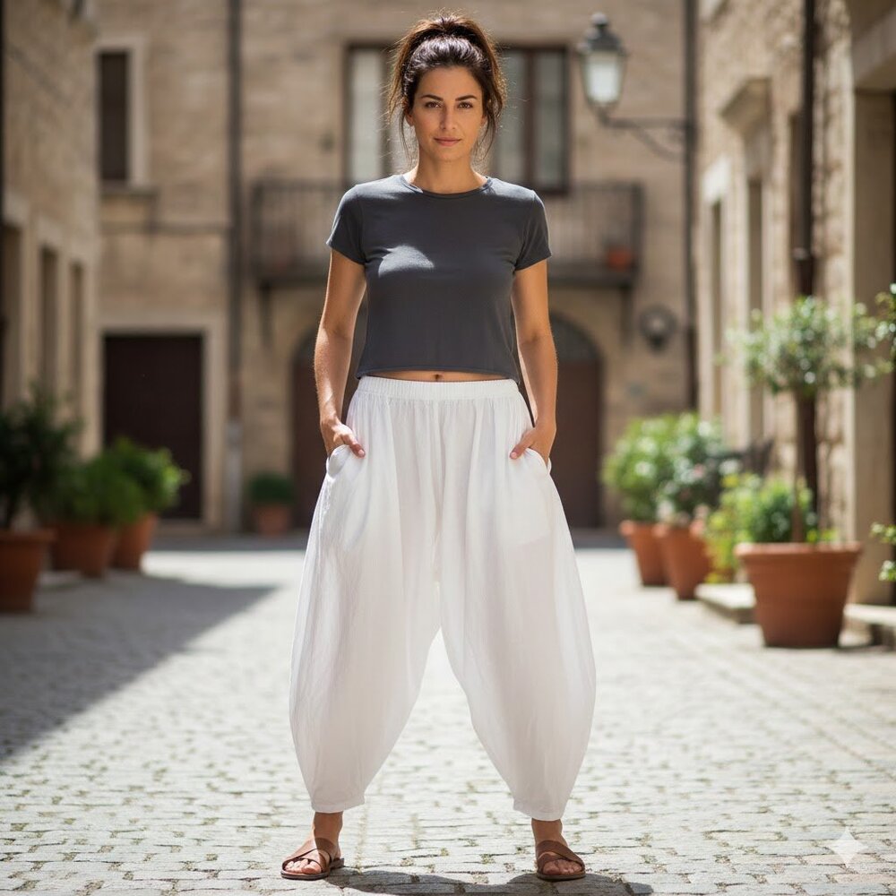 Bershka white balloon cotton pants with pockets